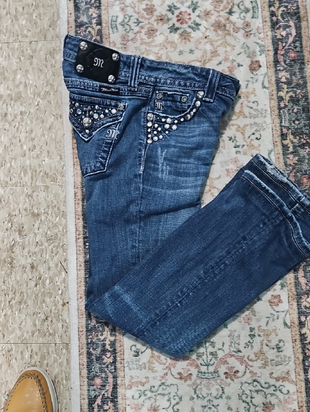 Miss Me Dark Blue Rhinestone Embellished Bootcut Jeans - Picture 5 of 11